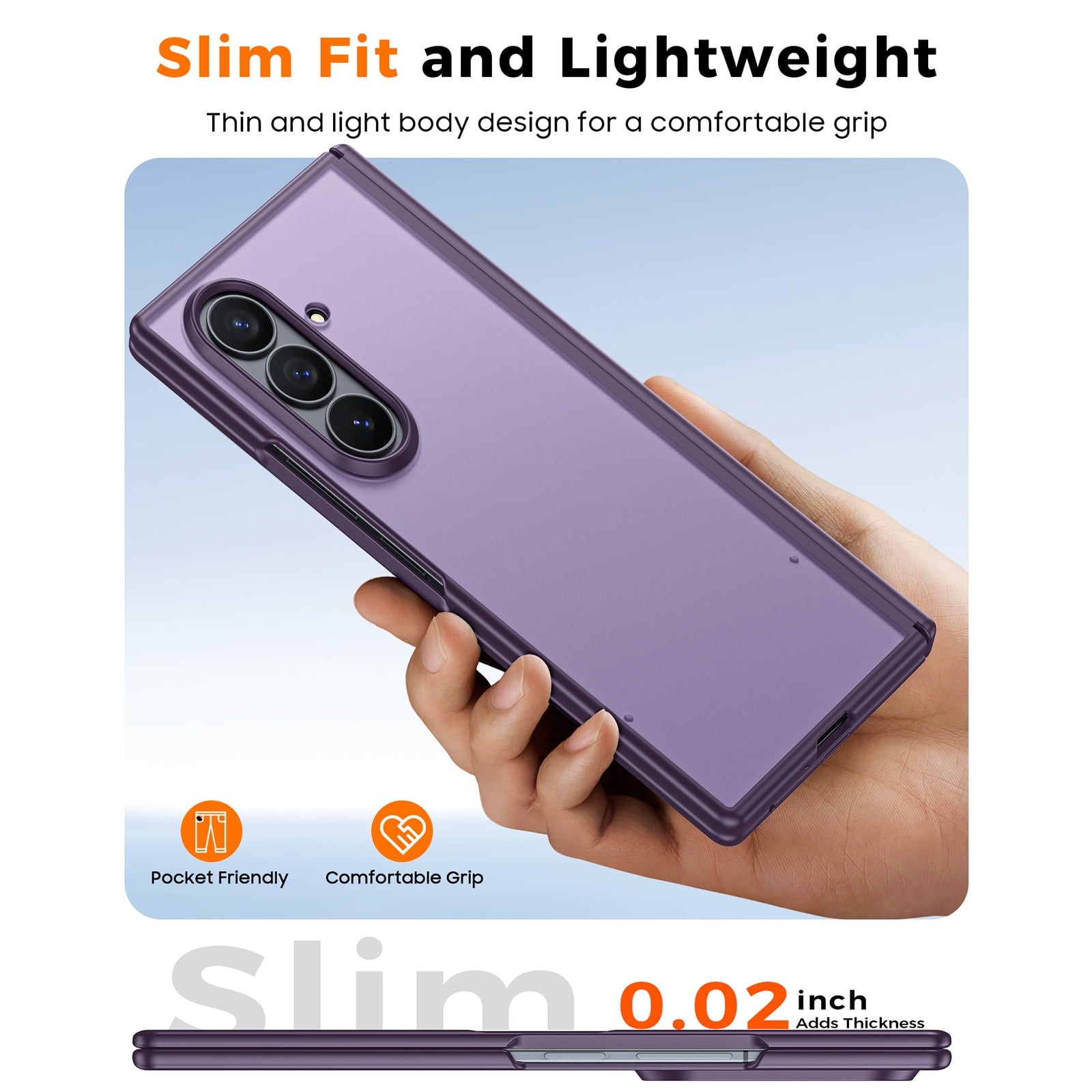 Vizvera for Samsung Galaxy Z Fold 7 Case with Hinge Protection,Screen Protector,Ultra-Thin Skin Feel Translucent Frosted,Wireless Charging,Shockproof Cover-Purple