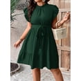thumbnail image 5 of Dark Green Plus Size Ruffle Sleeve Belted A-Line Casual Dress, 5 of 5