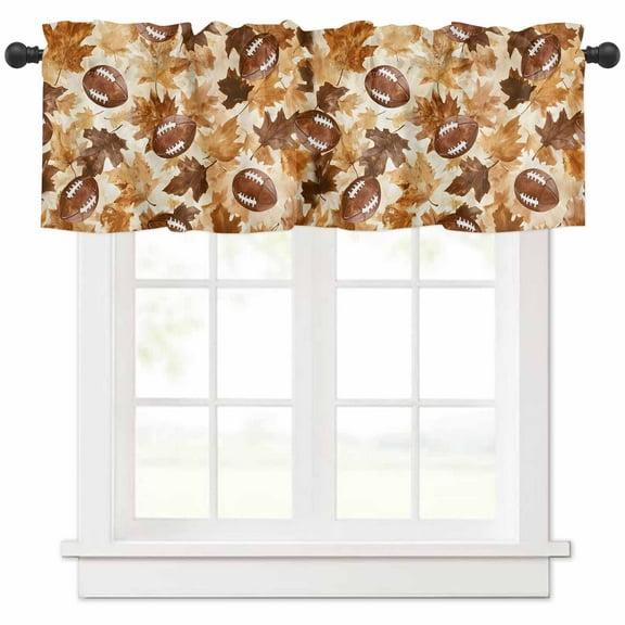 Fall Valances for Windows Farmhouse Kitchen Curtains Valances Rod Pocket Valance Curtains for Kitchen Windows Thanksgiving Rugby Ball Autumn Country Maple Leaf Window Valances for Bathroom 54"x18"