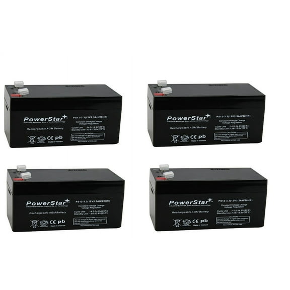 (4 Pack) 12V 3.3Ah 3.5Ah SLA Battery replaces CF12V2.6, CFM12V3 CP1