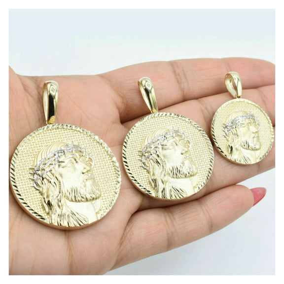 Diamond-Cut Face of Jesus Medallion Unisex Adult Pendant 10K Yellow White Gold, All Sizes - GOLDUM NYC