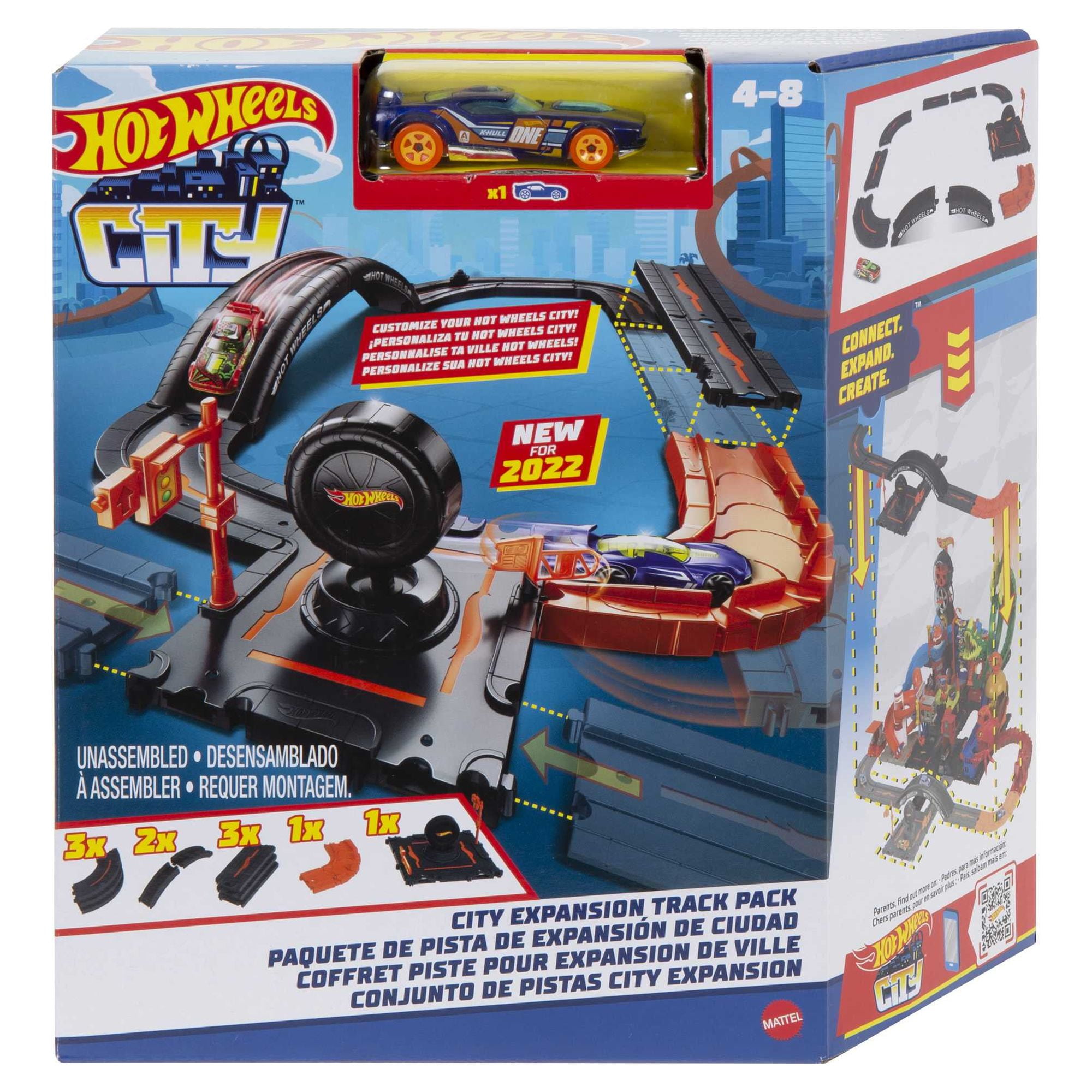Hot Wheels City Track Pack, Set of 10 Basic Track Pieces with 1:64 Scale  Toy Car