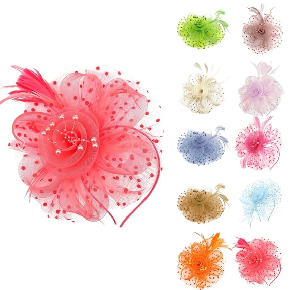 HuangHuanChen Women's Headpiece Hat Clip Fascinators Hats for Women Tea Party Hats Feather Veil Headband for Wedding Cocktail Dresses Accessories Kentucky Derby Hats for Women Light Green One Size