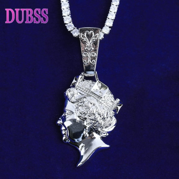 DUBSS Iced Out United kingdom Queen Head Necklace Pendant for Men Real Gold Plated 5A Cubic Zirconia Hip Hop Jewelry