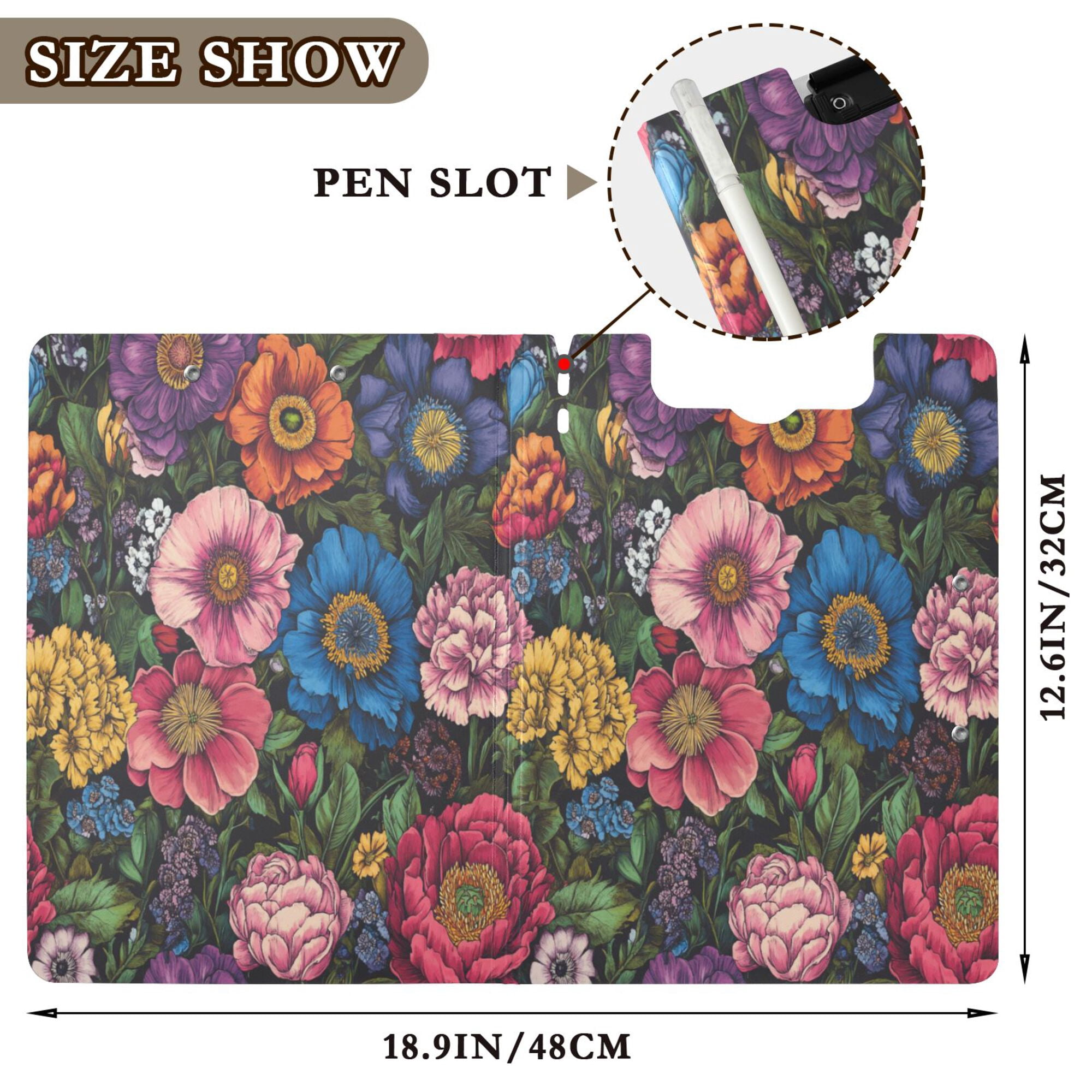 FORMRS A4 Clipboard Folder with Pen Holder Horizontal Foldable School Office Binder, Vibrant Blooming Flowers