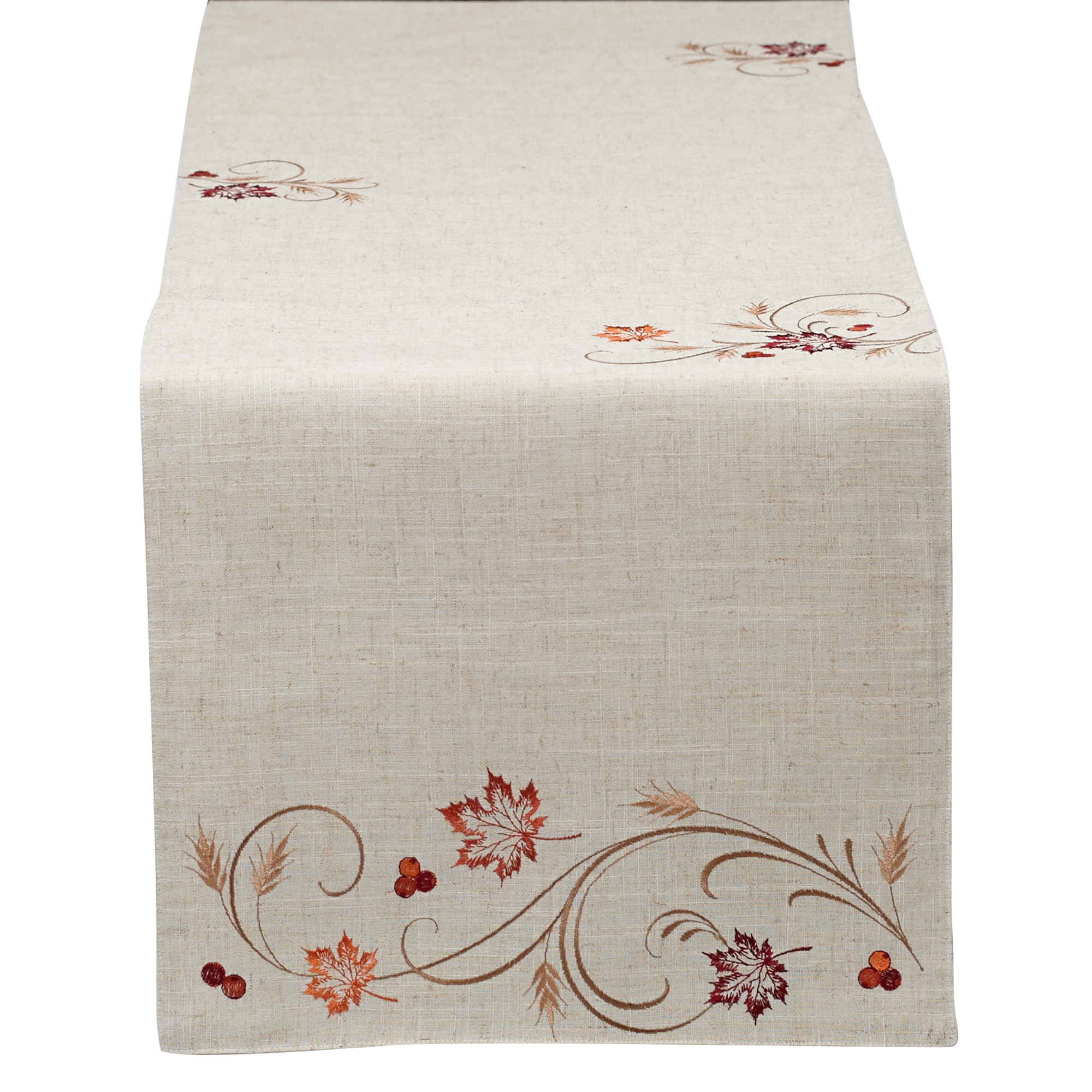 70" Beige Embroidered Autumn Table Runner