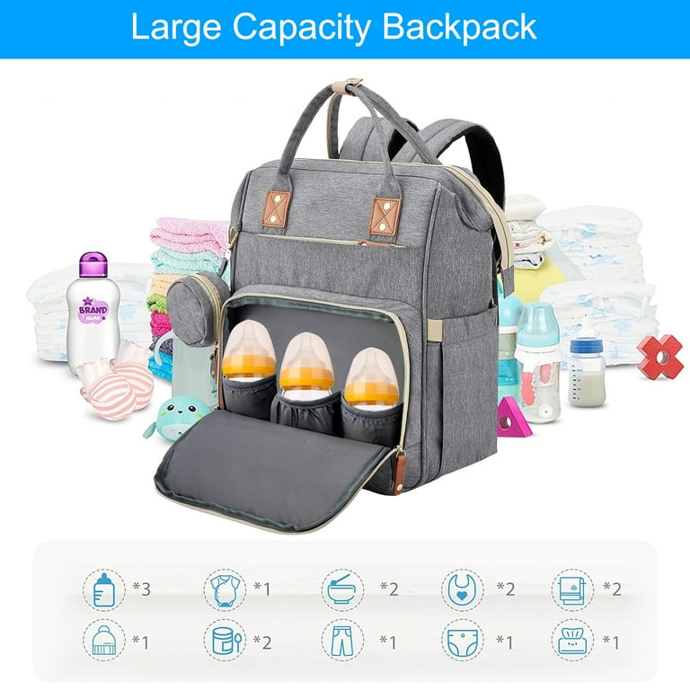 Goutoday Diaper Bag Backpack Large Baby Bag for Boys and Girls Multi Functional Waterproof Travel Backpack Diaper Pouch with Changing Pad Gray