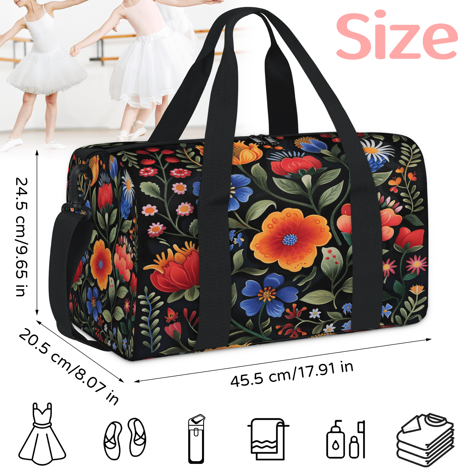 Herdesigns Boho Floral Travel Duffle Bag Sports Yoga Weekender Overnight Carry on Workout Bags Lightweight Waterproof Gym Tote Bag for Women