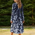thumbnail image 5 of qafoshin Casual Dresses for Women Printed A-lined Midi Dress Crew Neck Long Sleeve Dress with Pocket, 5 of 7