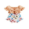 thumbnail image 1 of Baby Girl‘s Two-Piece Suit  Ruffle Short Sleeve Pleated Bowknot Crop Tops + Flower Print Ruffle Trim Shorts, 1 of 6