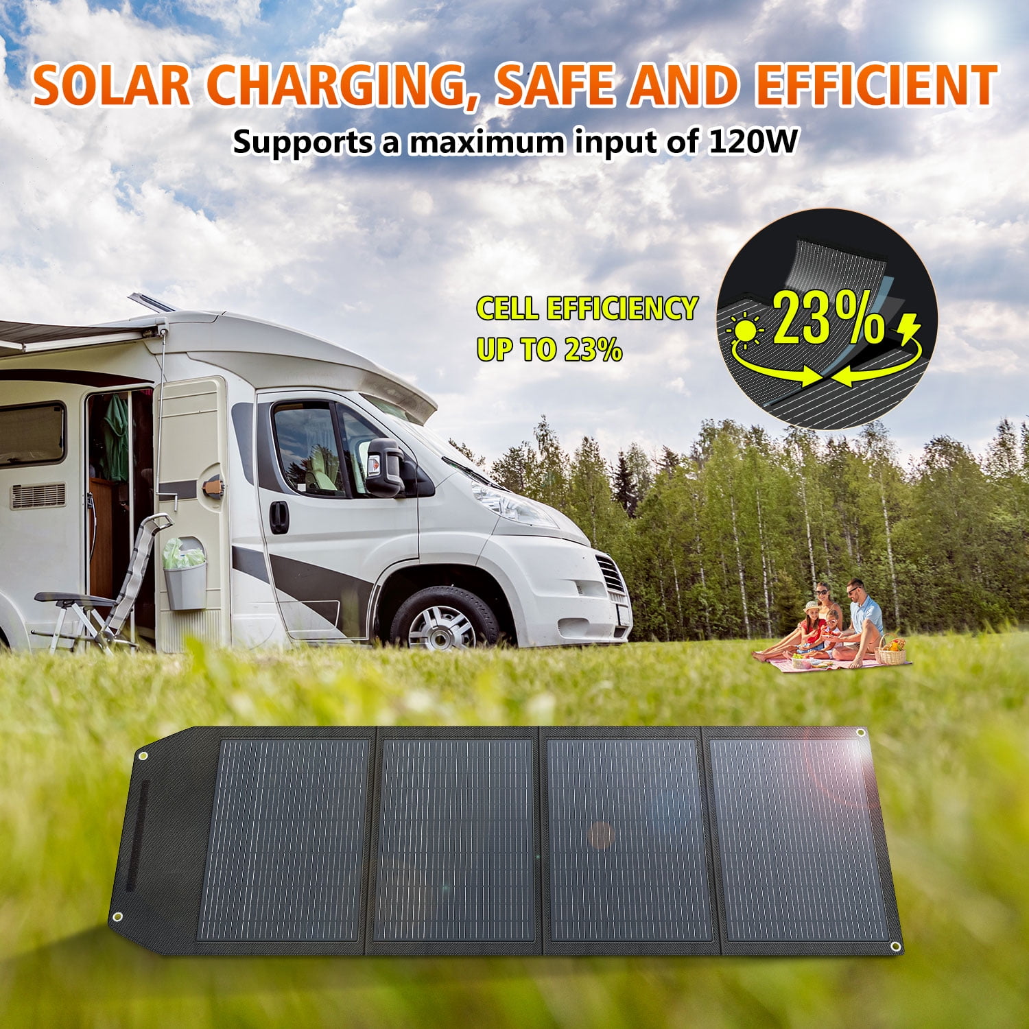 EFFORTWAY 120W Portable Solar Panel Foldable Solar Panel Charger with Adjustable Kickstands Waterproof IP67 for Camping, Home, RV, Boat, Outdoor, Power Station, off Grid System