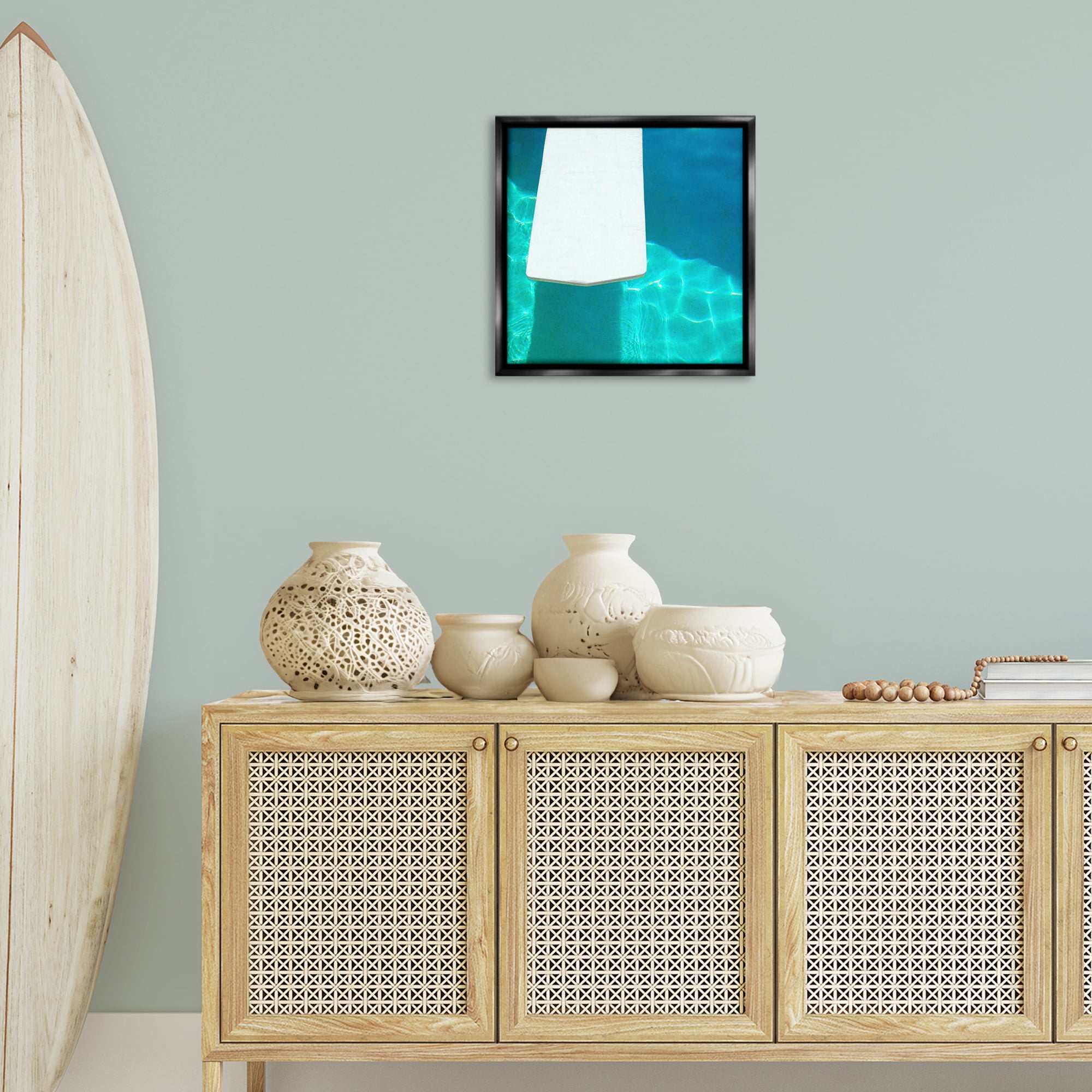 Stupell Industries Pool Diving Board Nautical & Beach Painting Black Floater Framed Canvas Art Print Wall Art, 18 x 18