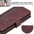 thumbnail image 6 of Wallet Phone Case for Samsung Galaxy A14 5G, Retro Matte 9 Card Holder Slots Zipper Pocket Handbag Case PU Leather Magnetic Closure Kickstand with Wrist Strap Flip Folio Purse Case - Wine Red, 6 of 17