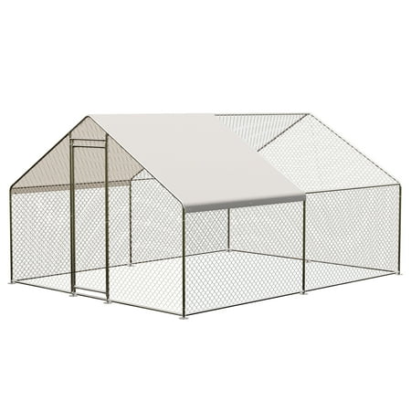 Heavy Duty Metal Chicken Coop - Walk-in Outdoor Poultry Cage with Waterproof UV Cover - Secure Chicken Run for Backyard Farm Ducks Rabbits - Extra Large Size for Yard - 9.8×19.7×6.6 ft