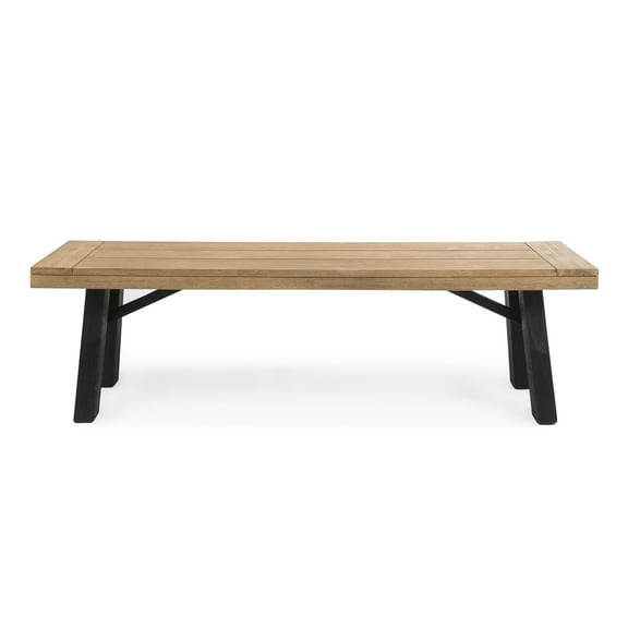 Betteravia Outdoor Acacia Wood Dining Bench with Brushed Mahogany Legs, Brushed Grey