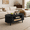 Black, variant on Spruce & Spring 47.2" Mid-Century Modern Rattan Coffee Table with Sliding Doors and Open Storage, Oval Center Table with Rattan Drawer, Solid Wood Legs for Living Room, Oak