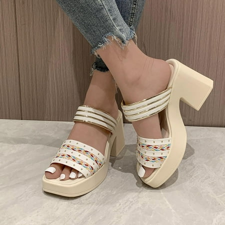 

Homadles Womens Comfortable Wedge Sandals in Shoes- Beach One-line Square Toe Wedges Beige Size 5.5