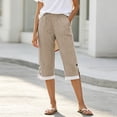 thumbnail image 5 of Enjoytime Striped Capris for Women High Waisted Linen Capri Pants Summer Casual Side Buttons Cropped Trousers, 5 of 6