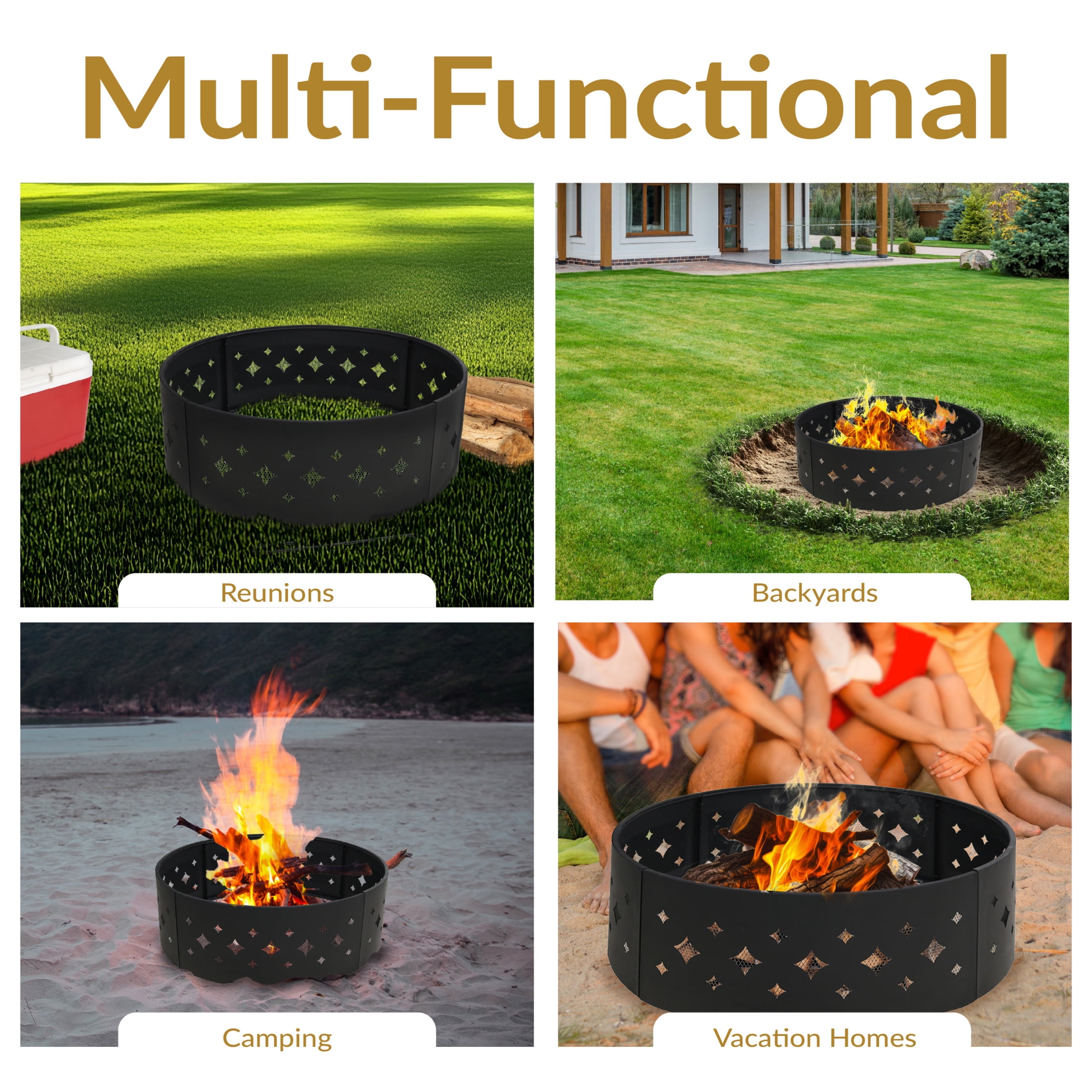 Sunnydaze Diamond 36" Round Steel Wood Burning Fire Pit Ring