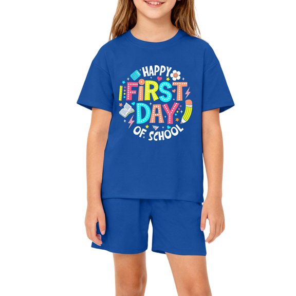 Grblisyd First Day of School Boys Girls Outfits Size 10-12 Cute Letter Print Top & Elastic Waist Shorts Clothing Set