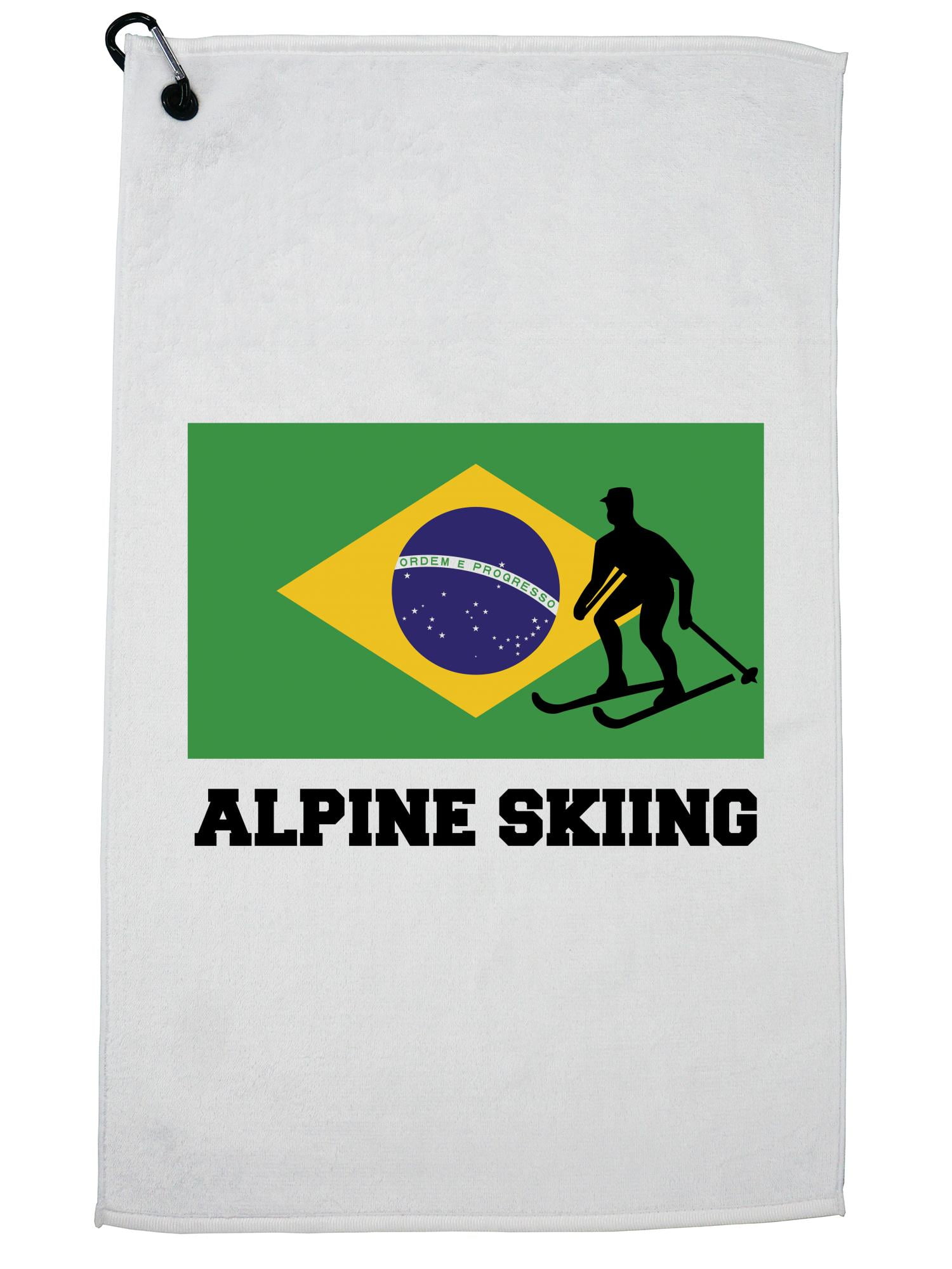 Brazil Olympic Alpine Skiing Flag Silhouette Golf Towel with Carabiner Clip by Hollywood Thread
