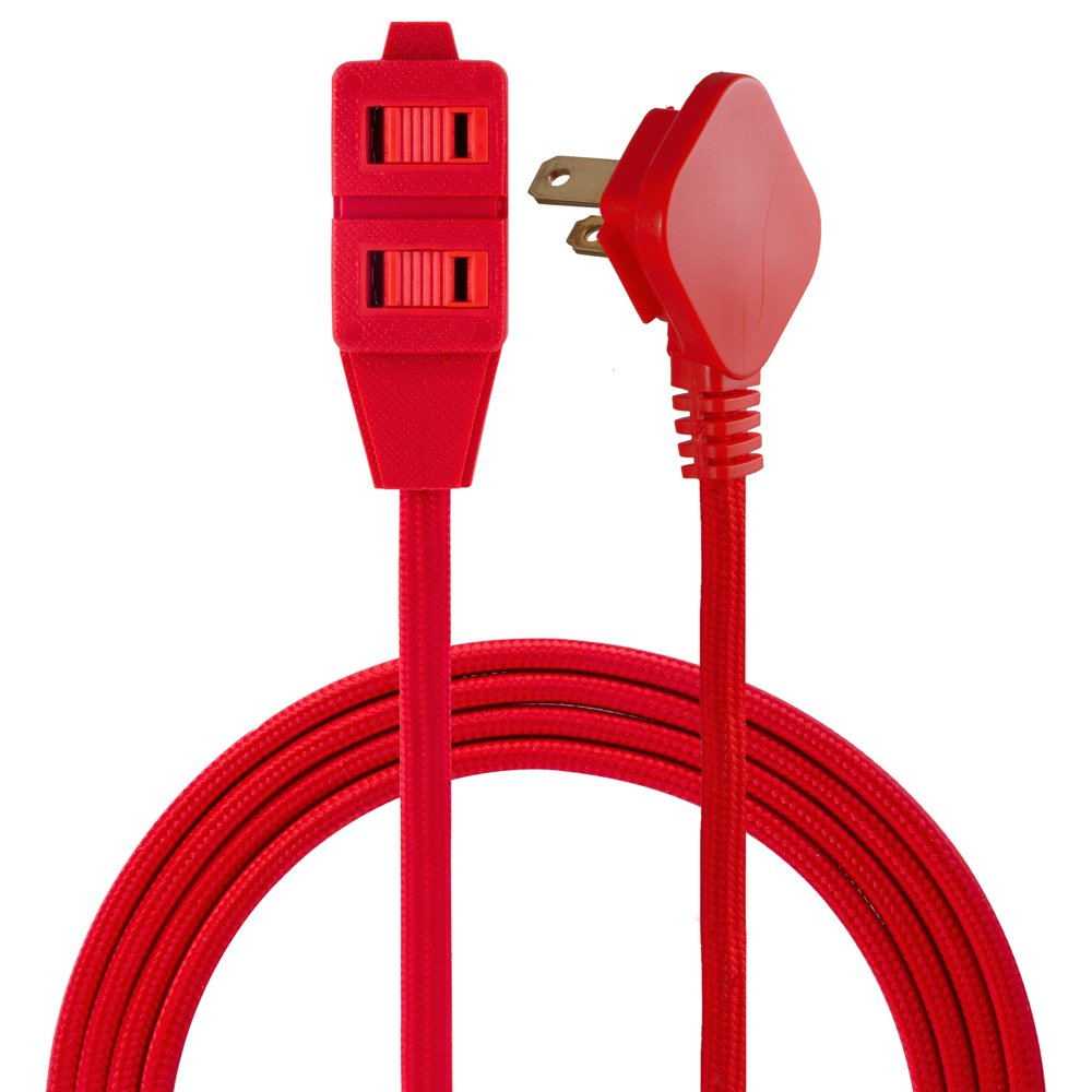 Cordinate 8ft. 3Outlet Polarized Extension Cord, Red, Braided Cord 39985