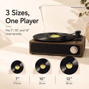Maio A4 vintage phonograph, vinyl record, high-fidelity stereo sound, 3-speed belt-driven vintage phonograph, 3.5mm output compatible with external speakers, perfect holiday gift,Red Walnut