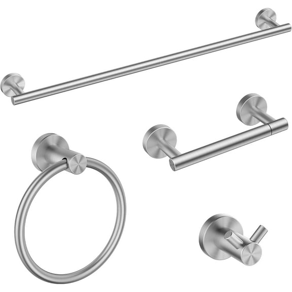Bathroom Hardware Accessories Set, SUS304 Stainless Steel 24 Inch Towel Bar Set, Modern Towel Racks Holder for Bathroom Wall Mounted, 4 Pieces, Brushed Nickel