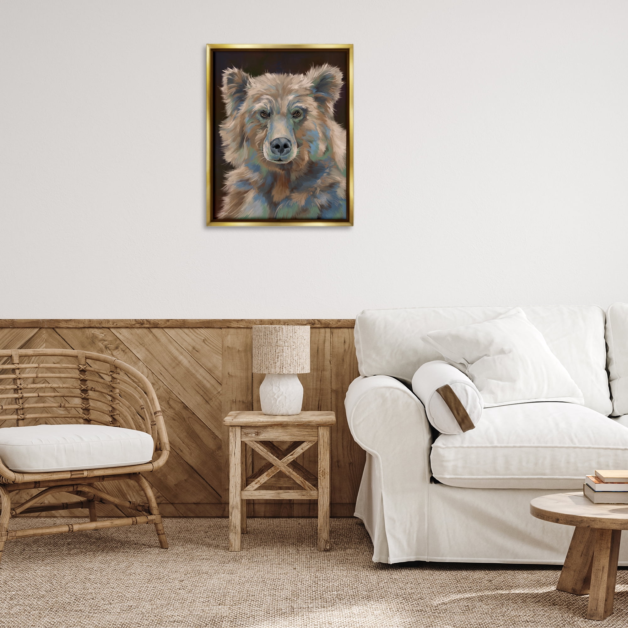 Stupell Industries Fluffy Bear Portrait Animals & Insects Painting Gold Floater Framed Canvas Art Print Wall Art, 25 x 31
