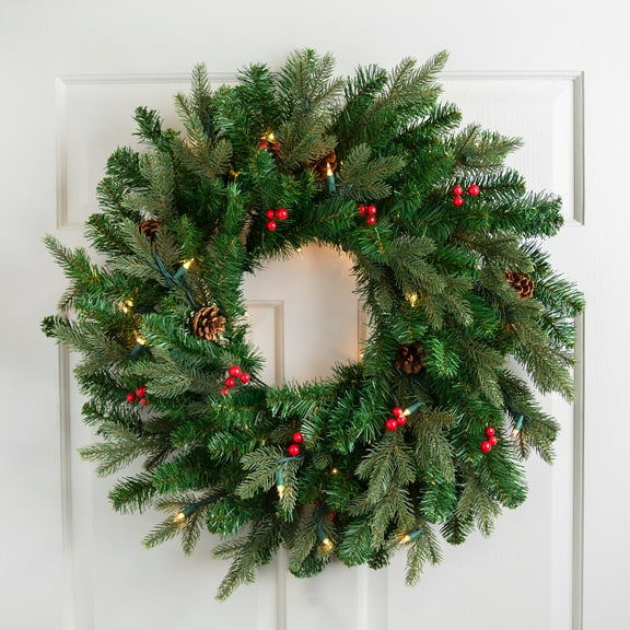 Northlight Real Touch™ Pre-Lit Mixed Noble Spruce Wreath - 24" - Clear Lights