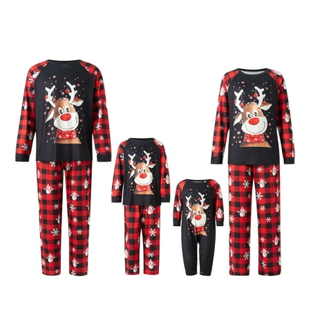 

CenturyX Christmas Pajamas for Family Elk Print Long Sleeve Tops Plaid Snowman Pants Xmas Matching Sleepwear for Parent-Child BlackKids-8 Years