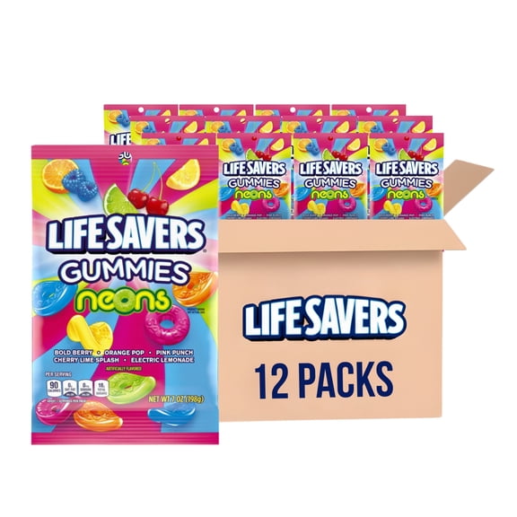 Neons Gummy Candy Variety Pack - LIFE SAVERS, 7 Oz Pack of 12 Assorted Fruity Candy Snacks | Bulk candy Ships in an Aromatik™ Damage Proof Box