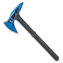 Blue Tomahawk Axe and Snap On Sheath - Axe, Blue Stainless Steel Blade, Piercing Spike, Grippy Reinforced Fiberglass Handle, Door Breaching and Chopping - Length 15”