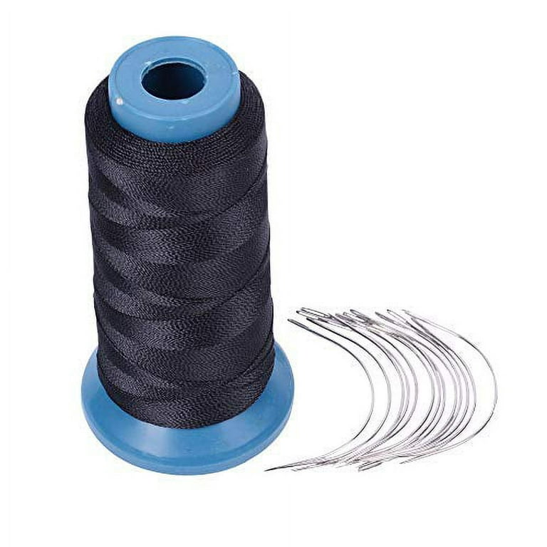 Black Weaving Thread High Strength Polyster Thread Size 210 D with 12 pcs  of 9cm-C Type Needles/Curved hair Needles for Sew