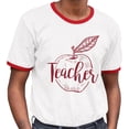 thumbnail image 2 of Teacher Apple Ringer Tee Shirt Unisex X-Large White/Red, 2 of 5
