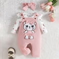 thumbnail image 2 of TOWED22 Infant Girl Clothes Fall Winter Outfits 3pc Clothing Set Long Sleeve Crew Neck Pattern Print Romper Jumpsuit Flare Pants Headband Baby Girl Set(Pink,9-12 M), 2 of 9