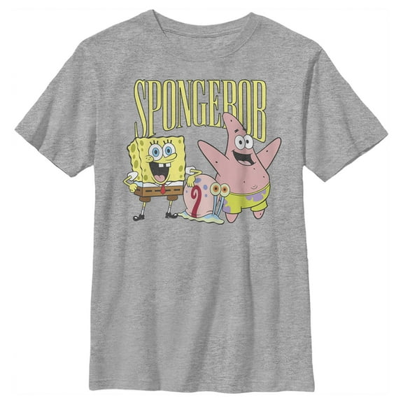 Boy's SpongeBob SquarePants Group Friends  Graphic Tee Athletic Heather Large