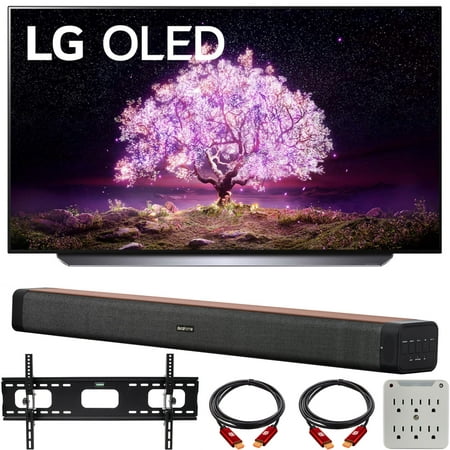 LG OLED77C1PUB 77 inch 4K Smart OLED TV with AI ThinQ (2021 Model) Bundle with Deco Home 60W 2.0 Channel Soundbar, 37-100 inch TV Wall Mount Bracket Bundle