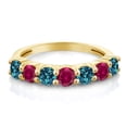 thumbnail image 2 of Gem Stone King 18K Yellow Gold Plated Silver London Blue Topaz Red Created Ruby Anniversary Ring for Women (1.63 Cttw, Gemstone Birthstone, Size 9), 2 of 4