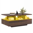 thumbnail image 2 of ModFusion Walnut Rectangle Coffee Table with LED Lights, Storage & Open Shelf for Living Room, Brown, 2 of 10