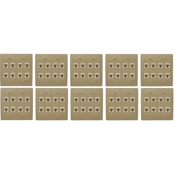 RiteAV 8 Port Flat Dual 2 Gang Ethernet Cat6 RJ45 Network Wall Plate - Ivory (10 Pack)