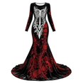 thumbnail image 4 of Xijirk Women Halloween Skull Rose Embroidered Maxi Dress Long Sleeve Round Neck Velvet Trailing Hem Outfit for Cosplay Party Festival Casual Gathering Wear,XL, 4 of 4