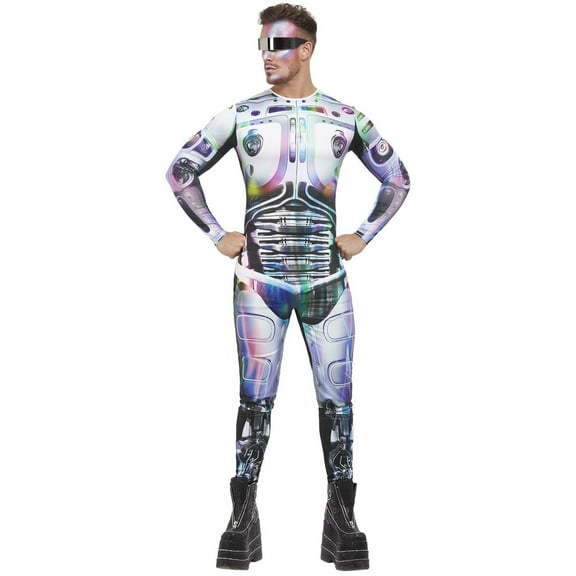 Cyber Space Alien Costume Multi Halloween Adult Fancy Dress X Large Male White Party Book Week