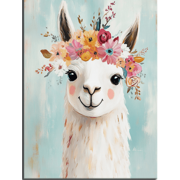Floral Llama Canvas Wall Art， Perfect for Bedroom， Living Room， Bathroom， Nursery， and Office Decor