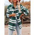 thumbnail image 4 of Women'S Flannel Plaid Shacket Fall Outfits Long Sleeve Button Down Shirts Jacket Coats with Side Pockets Green XL, 4 of 7