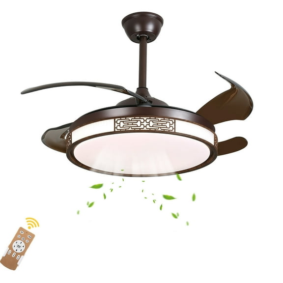 42in LED Chandelier Ceiling Fan Light 6-Speed 4 Blades with Remote Control