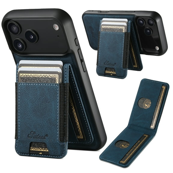 PU Leather 2 in 1 Detachable Magnetic Phone Cases Compatible with iPhone 17 Pro with Card Holder Ring, Compatible with Magsafe Wallet for iPhone 17 Pro, Support Magnetic Car Mount, Blue