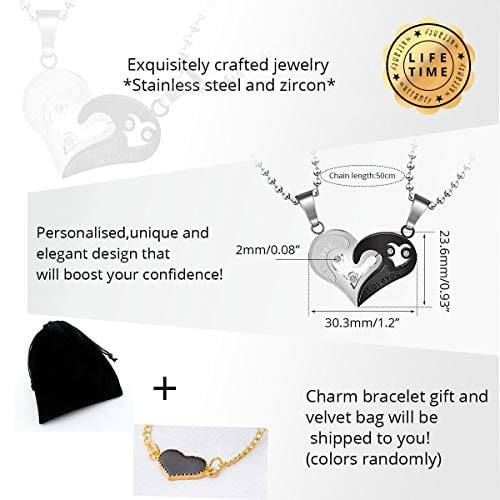 2 pcs His Hers Couples Matching Pendant Necklace Stainless Steel Ring Chain  Gift