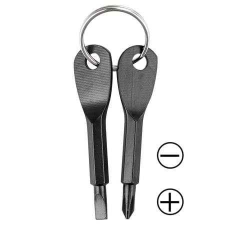 Keychain Tool Kit - 2-pack Mini Pocket Screwdriver Set Keychain Outdoor Tool Kit Stainless Steel (Black)