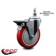 thumbnail image 2 of 5 Inch Red Polyurethane ½ Inch Threaded Stem Caster with Brake, 2 of 2
